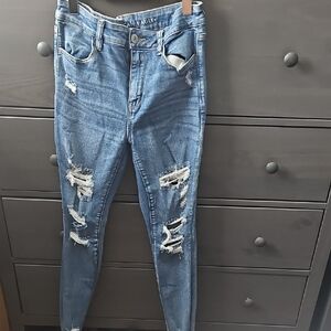 American Eagle Outfitters Women's Light Blue Ripped Skinny Jeans